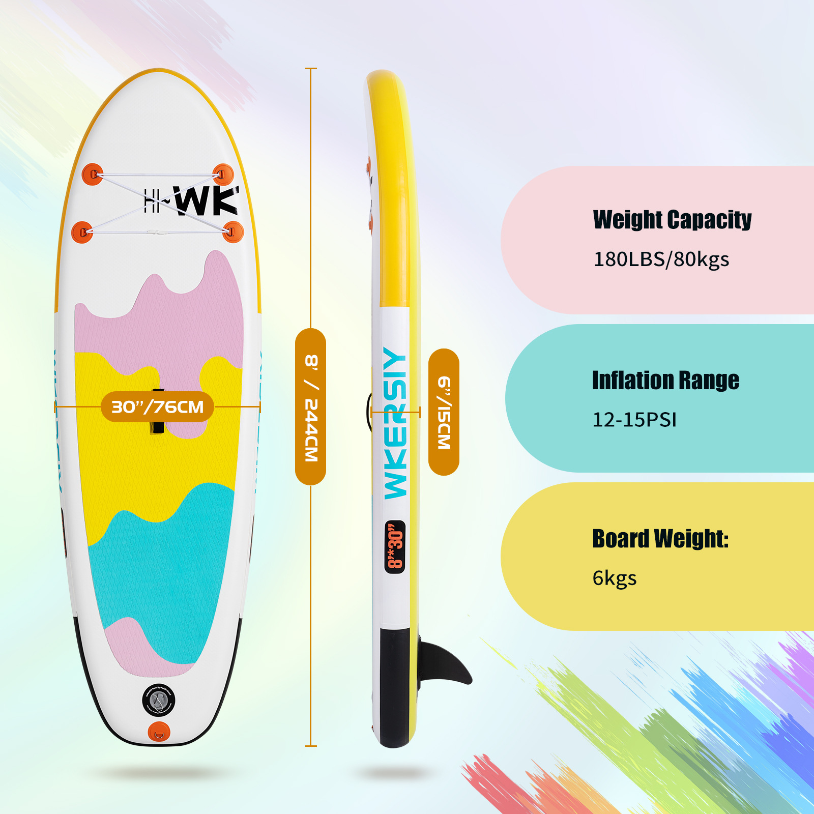 2.44M children's paddle board inflatable paddle board SUP print stand up paddle board with full set of inflatable surfboard accessories paddle board